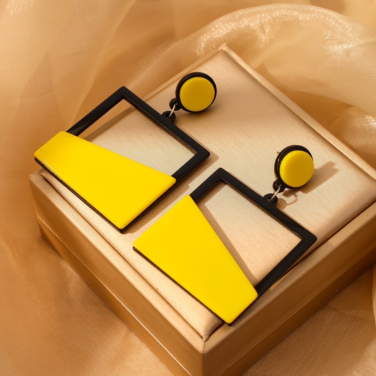 Ins-style Geometric Color-block Earrings, Square Hoop Earrings With European And American Niche Design, Suitable For Women' Wear And Parties