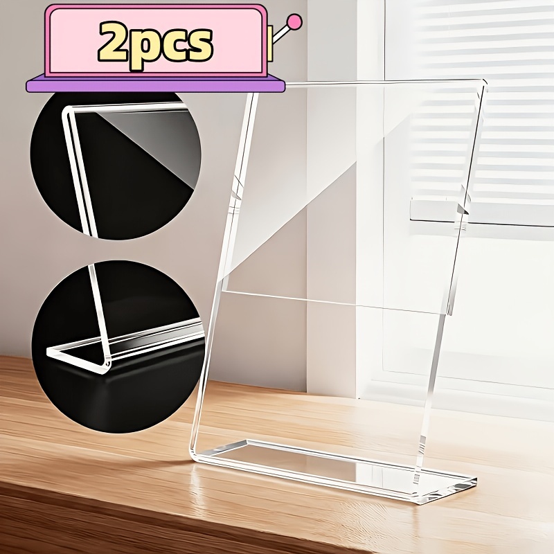 TEMU 2pcs Set Of Premium Transparent Acrylic Double-sided Display Stands, Durable Reusable Desktop Menu Holders, As Business Card Holders. Suitable