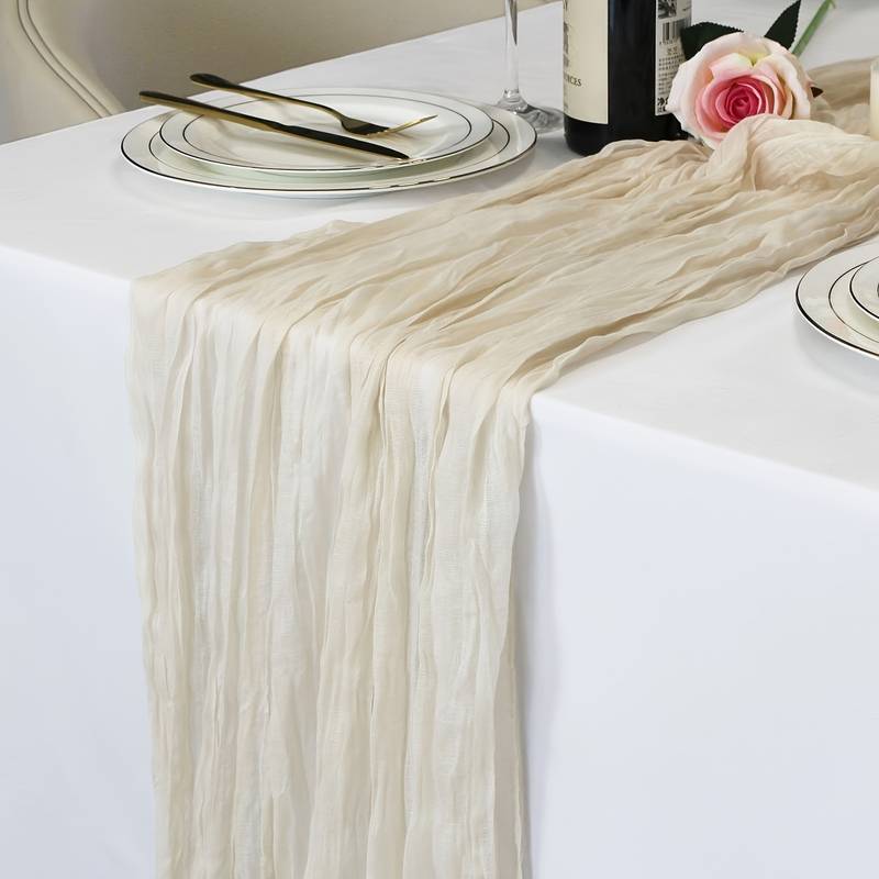 Seihtuch-Tischläufer Rustikal – 35 X 308 Cm, Polyester, Mit Natürlichen Falten, Waschbar, Für Hochzeit, Baby-Party