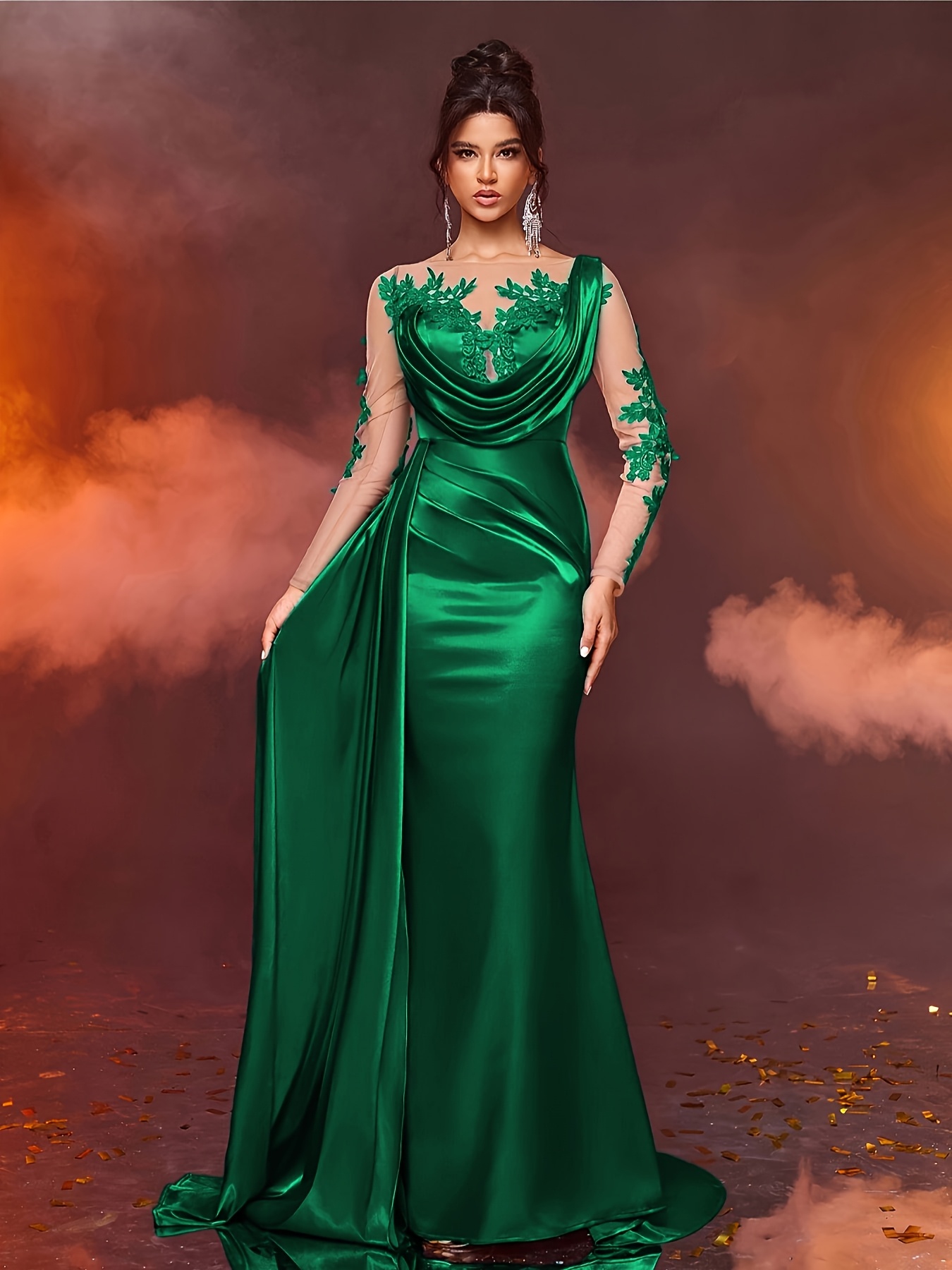 slim fit dress slacks Sparkly Sequin Dark Green Short Sleeve Sweetheart Holiday Dress
