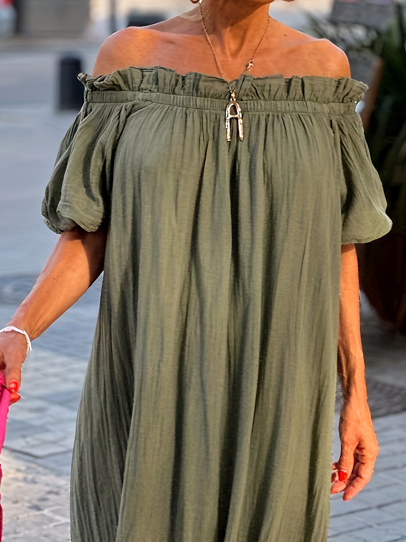 loose fitting off the shoulder dress Boho Long Summer Sundress – Off-Shoulder Slit Skirt Floral Maxi Dress in White | Women's Boho Fashion | XS main image 1
