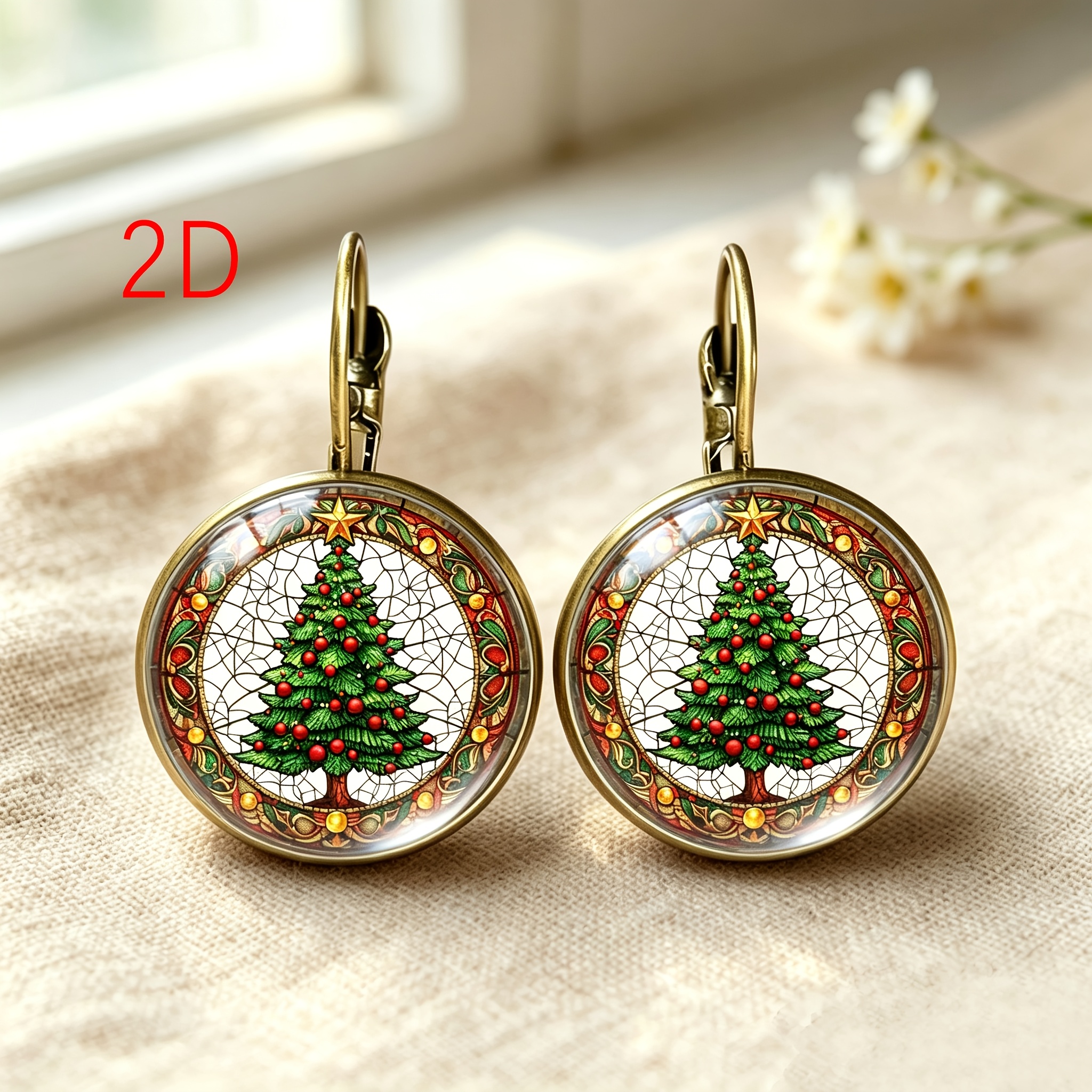 TEMU Orecchini a forma di albero di Natale in vetro , limitata di Natale, ganci per orecchie vintage all-match, accessorio regalo piccolo e per la