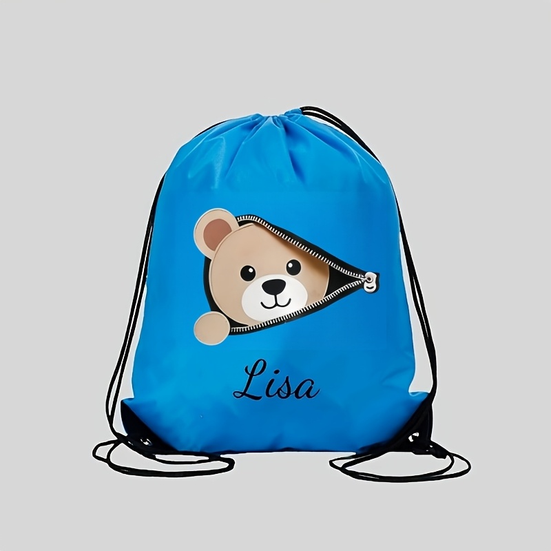 TEMU Borsa personalizzata in nylon con coulisse, con personalizzato o saluto festivo, con un design a orsetto. � elegante e casual, offrendo . Il