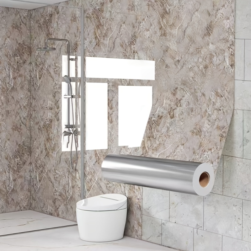 1 roll extra large self marble texture wallpaper floor tiles peel and stick vinyl plank sheets in grey black white gray beige high quality for kitchen bathroom shower tv walls floors decor with textured surface suitable for large easy to clean durable vinyl material random matching design suitable for more Product details 9