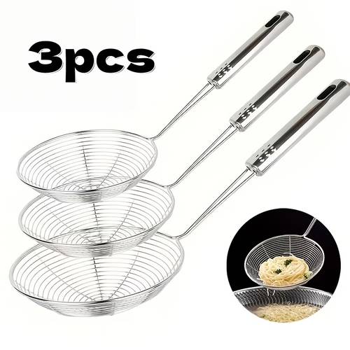 3pcs spider strainer set strainer spoon stainless steel wire skimmer with handle suitable for kitchen fried foods pasta thin noodles noodles