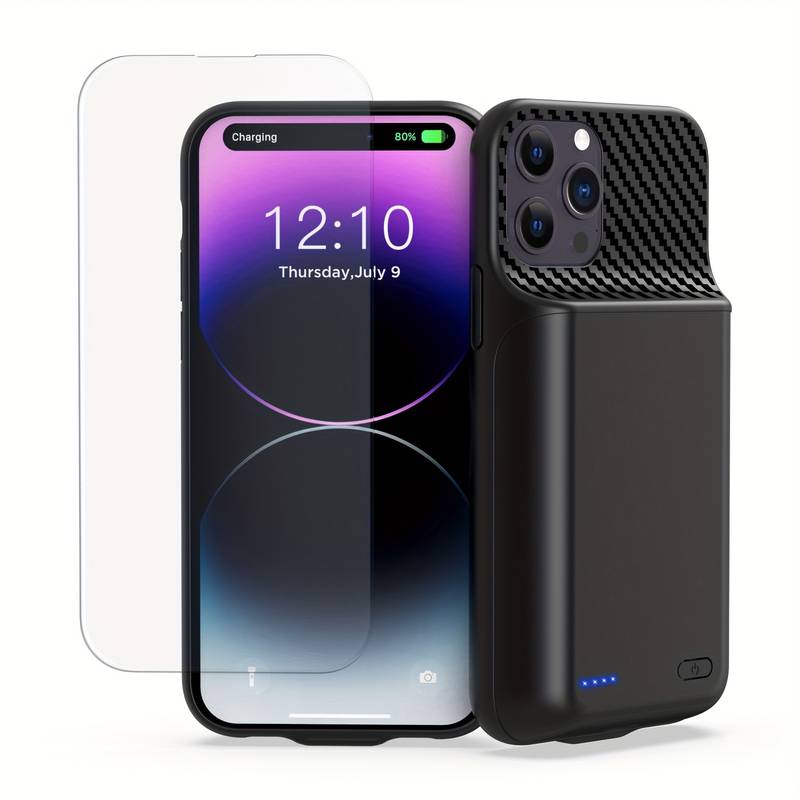 Custodia Batteria 13800mAh Per IPhone 12/13/14 Pro Max – Ricarica Portatile, Con Pellicola Schermo Inclusa, Nero