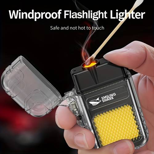 1pc USB-Powered Rechargeable Flashlight & Built-in Plasma Lighter - LED Torch with 3 (High/Low/Strobe), IPX7 High Quality, Type-C Charging, Compact & Windproof for Camping, Survival, Emergency - USB-C Flashlight with USB Cable & Battery Included, Flashlight Rechargeable