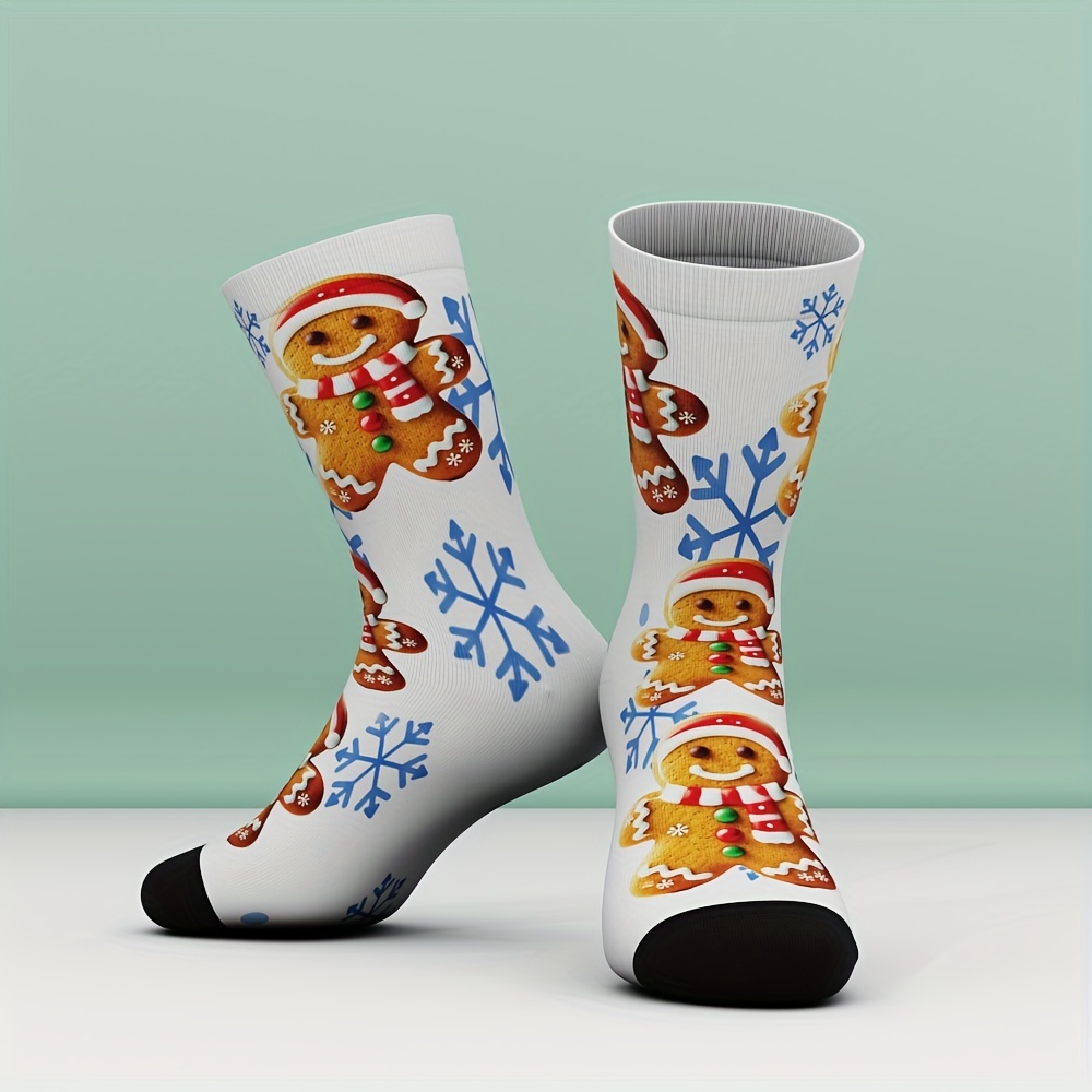 

Gingerbread Man Pattern 1 Pair Men's Mid-calf Socks, Breathable Comfy Casual Sports Socks For Basketball Running