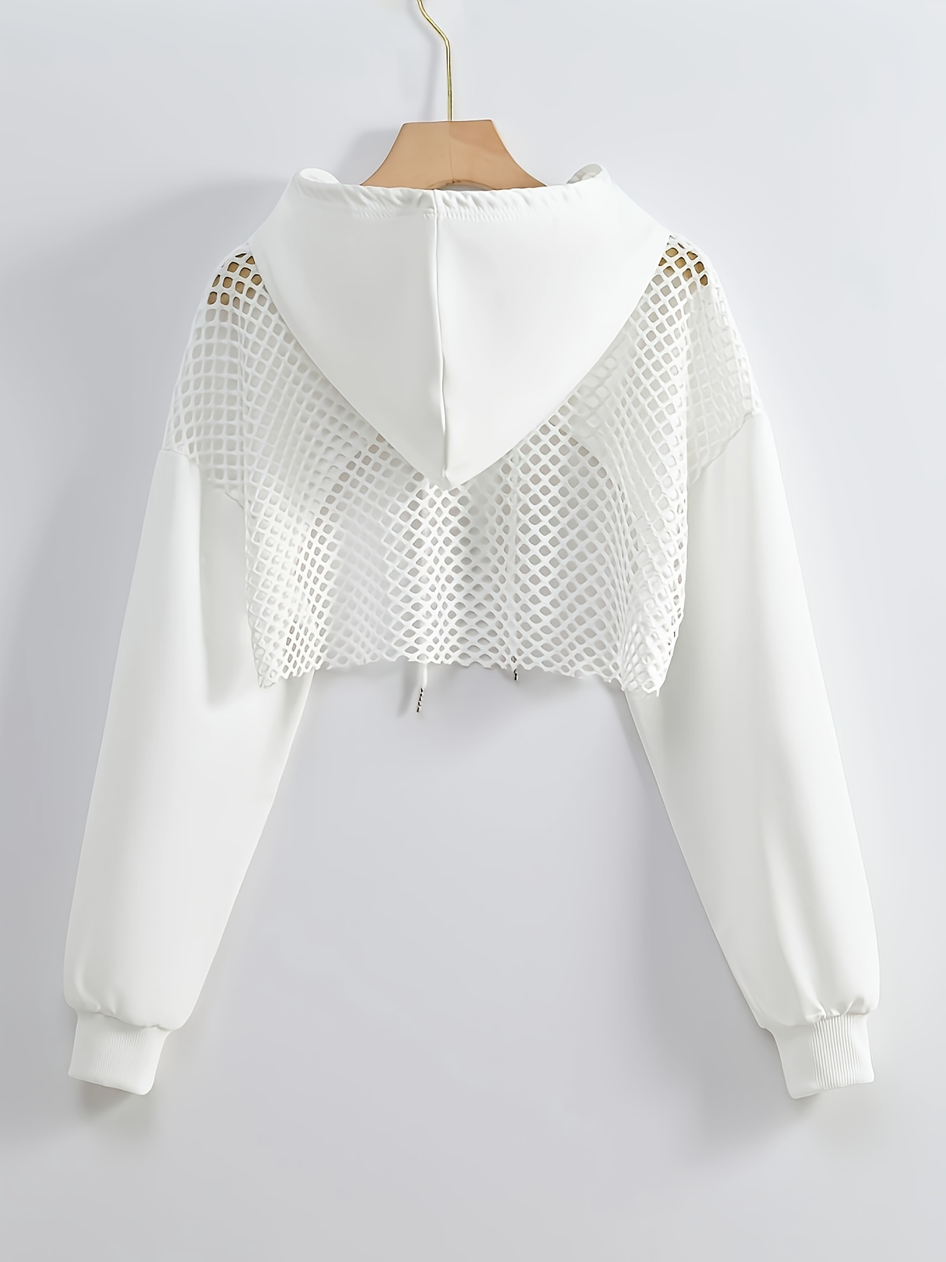 Solid Color Basic American-Style Mesh Hooded Sweatshirt for Women, Trendy And Stylish Top for Sweet And Spicy, New for Spring, Summer, And Autumn 2024, Casual Streetwear Jacket.