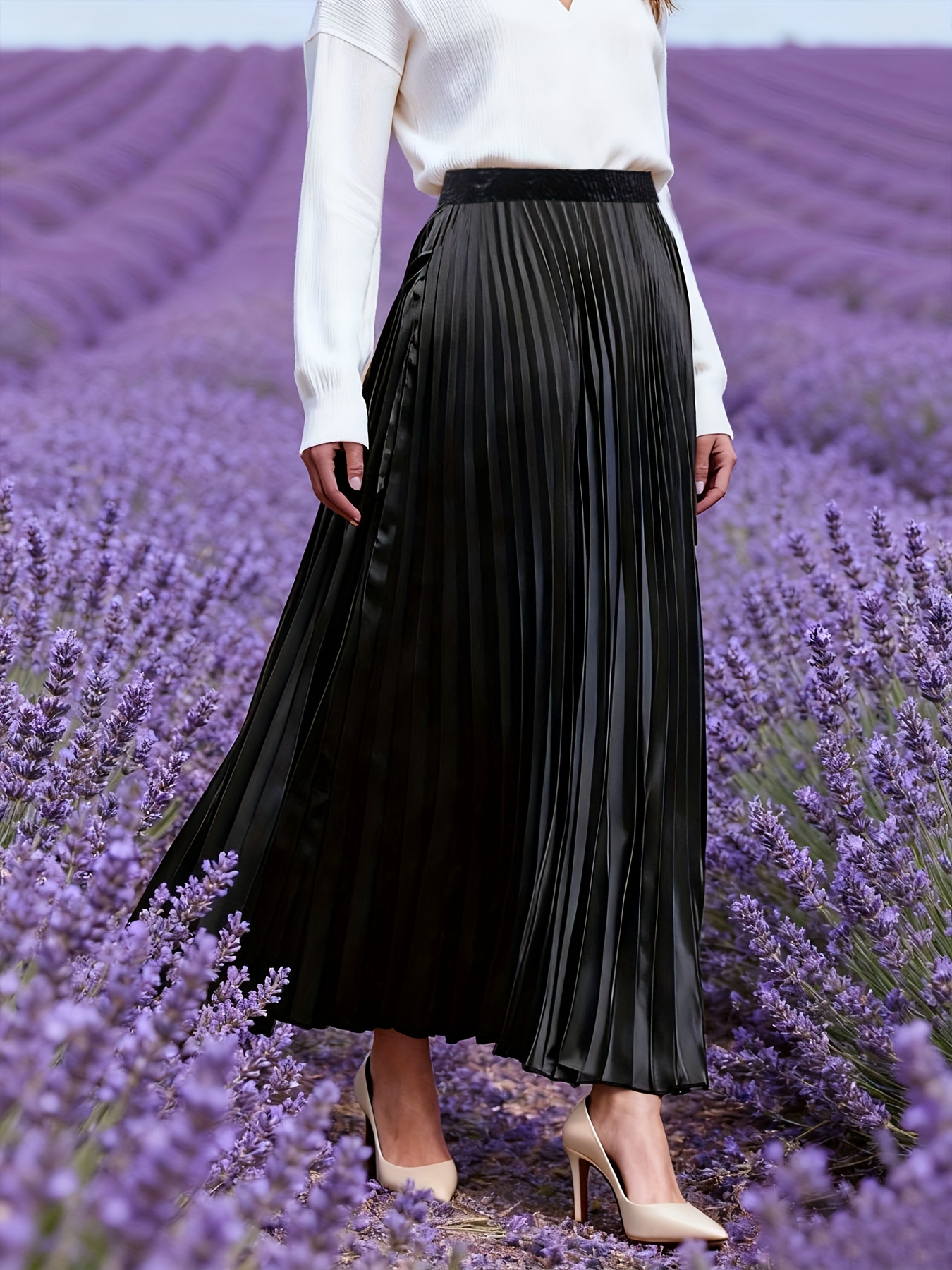 plus size plus size womens elegant   pleated maxi skirt