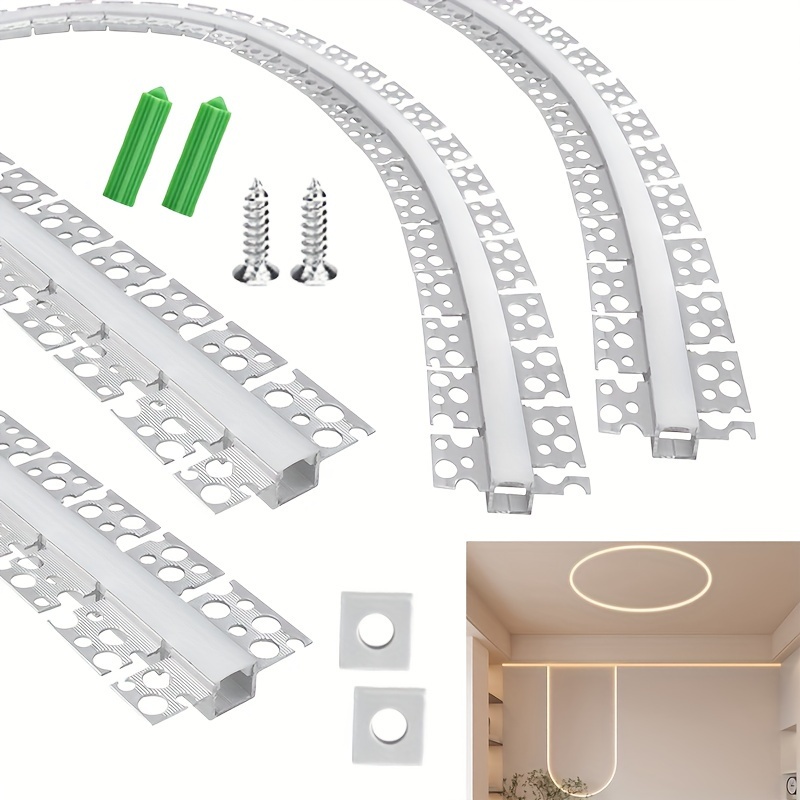 

4-piece 1.65 Ft/0.5 M Gypsum Recessed Serpentine Led Aluminum Slot With Silicone Lamp Shade For Led Light Strip, Aluminum Led Profile With Clip-in Diffuser And End Cap Can Be Bent Freely