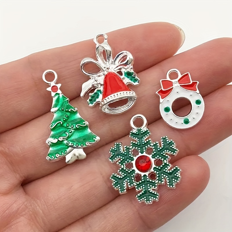 

10pcs Fashion Enamel Christmas Charm Silvery-plated Pendant For Jewelry Bracelet Earrings Diy Holiday Necklace Handmade Crafts Accessories Christmas Decoration