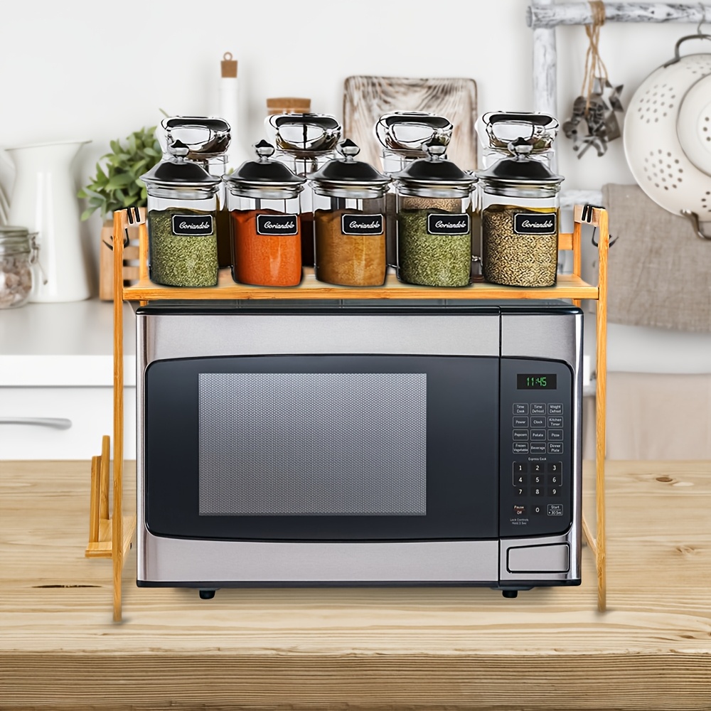 TEMU Oven Rack/microwave Oven Rack, Double-layer Kitchen Microwave Oven Bracket, Bamboo Kitchen Rack, Seasoning Rack, Oversized Countertop Storage