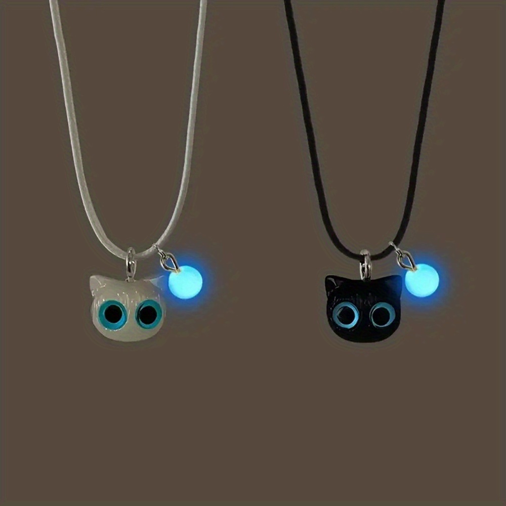 TEMU 2pcs Cute Kitten Necklaces -the- And White Necklaces For Gifting And Parties