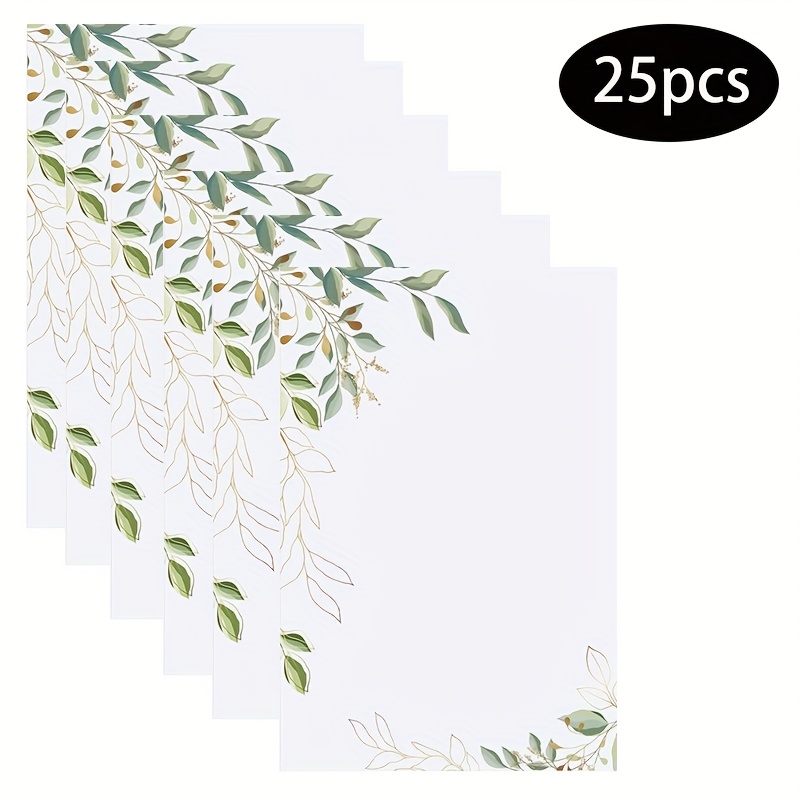 25pcs, Cards, Decorative Memo Cards, Green Floral Note Cards, Suitable For Weddings, Offices, Drawing, Thank You, Greeting Supplies