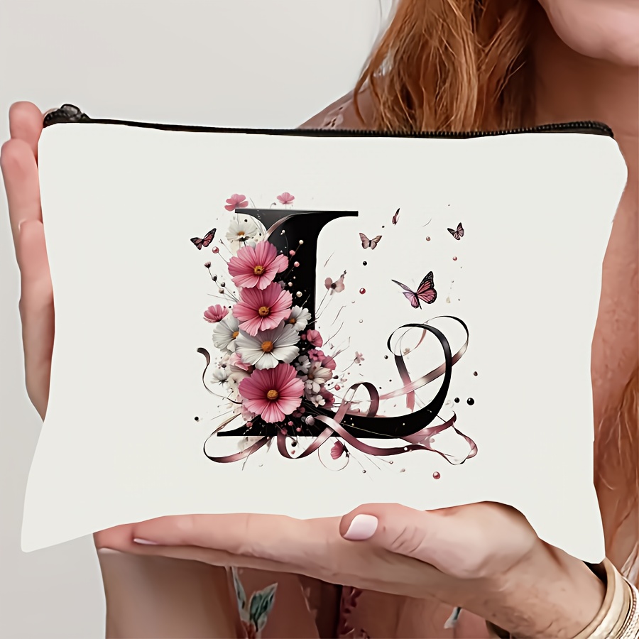 Image of Floral Letter Makeup Bag - And Holiday Must-have - Perfect For Storing Makeup And Travel Items With Zipper - Ideal Birthday Or Thanksgiving Gift For Women, Sisters, Girls And Nieces
