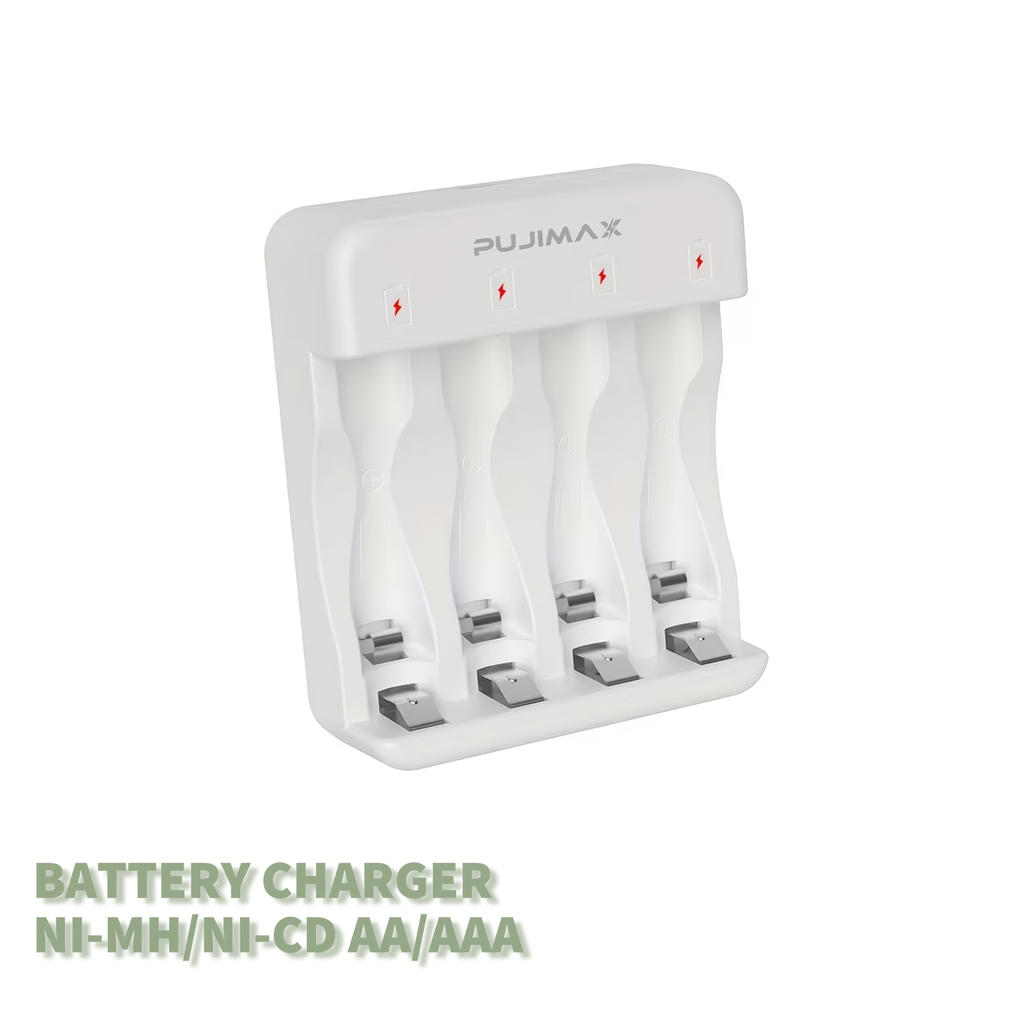 TEMU Chargeur de piles Ni-.2V PUJIMAX à 4 emplacements, chargeur blanc avec indicateur lumineux, adapté aux piles AAA/AA (piles non incluses, ne