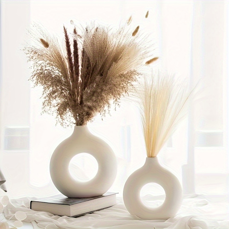 

Donut-shaped Plastic Vase For Minimalist Decor, Matte Hollow Round Pampas Flower Vase For Boho Home, Wedding, Office, And Party Table Decor - Aesthetic Room Accent, Non-water-filled