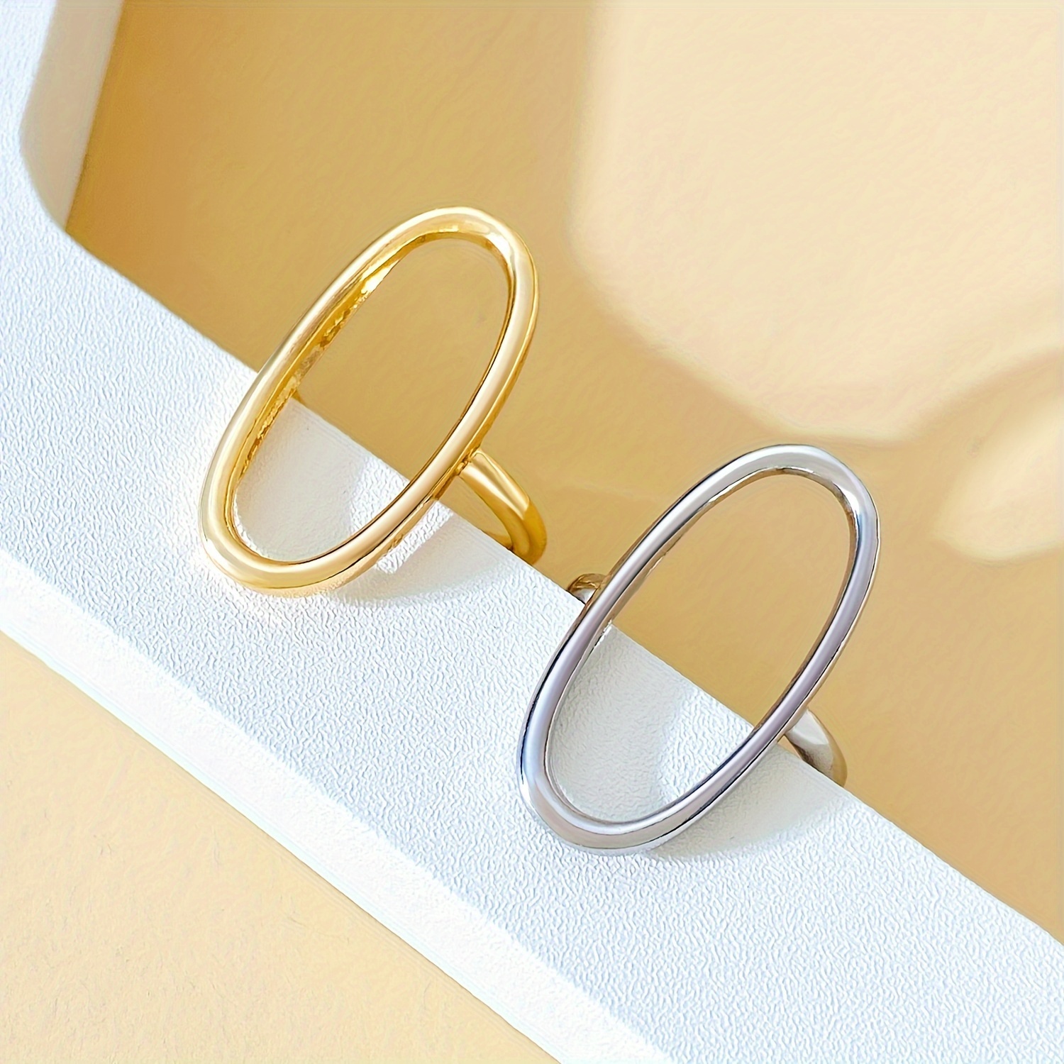 1pc minimalist geometric oval ring golden silvery open ring cool jewelry gift details 1