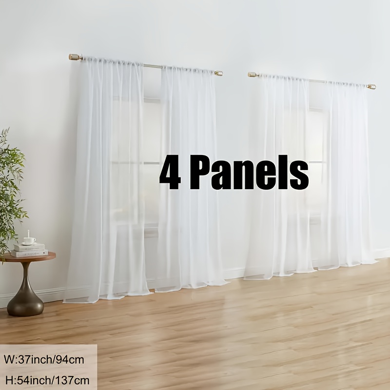 Image of Set Of 4 Panels, Sheer Curtain Panels, Sheer Light Filtering Window Coverings Curtain Panels For Dining Room, Bedroom And Living Room