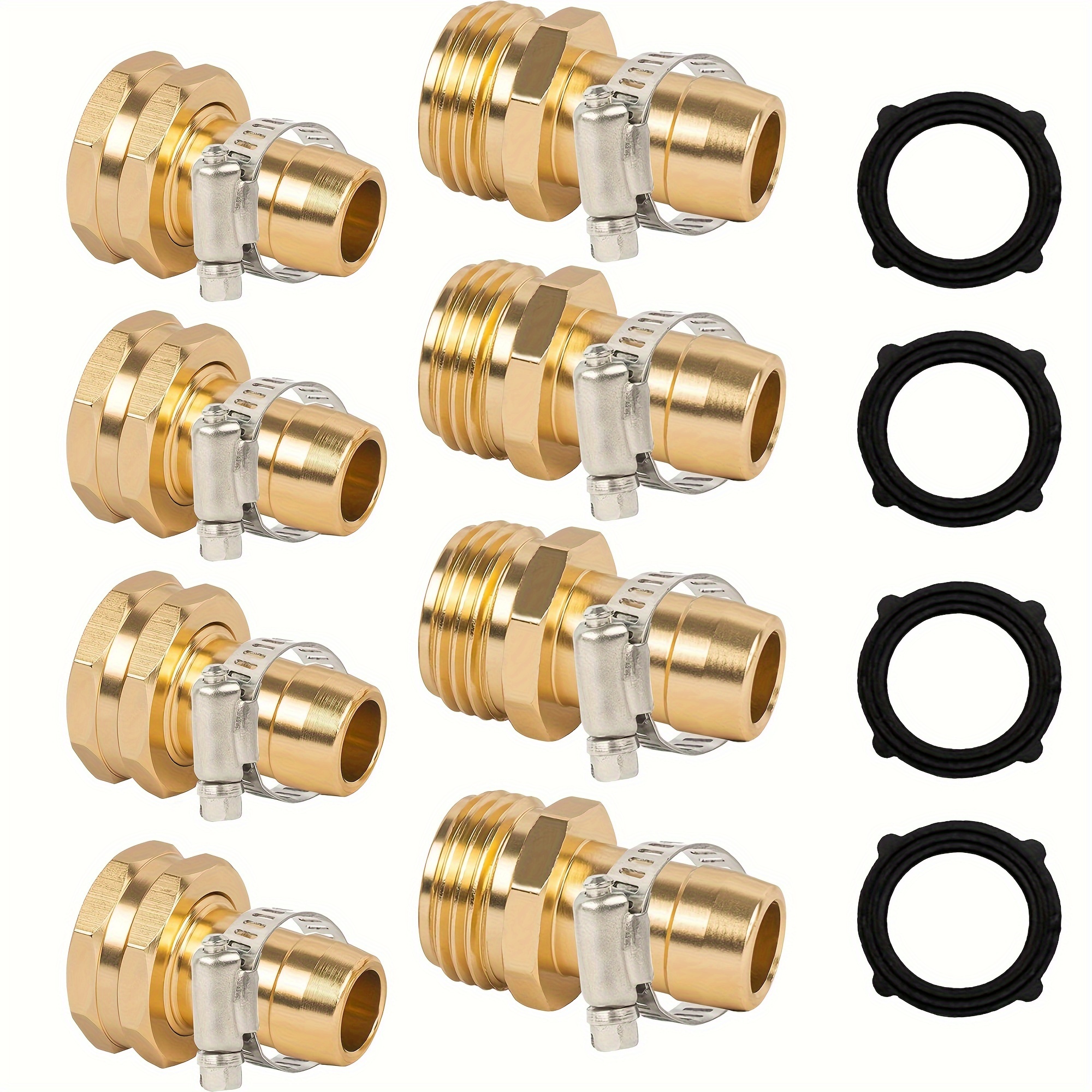 

Garden Hose Repair Connector With Clamps, Fit For 3/4" Or 5/8" Aluminum Garden Hose Fitting, Male And Female Hose Fittings, 4 Sets