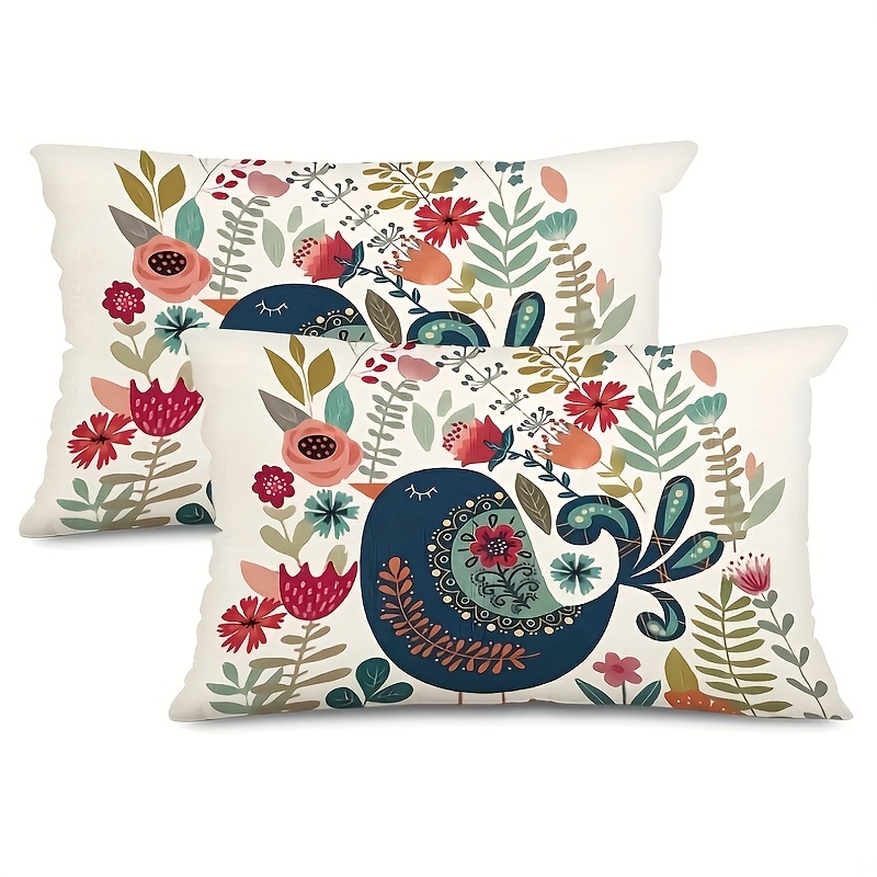 

2pcs Spring Floral Linen Throw Pillow Covers - Contemporary Style, Zip Closure, Machine Washable For Sofa & Home Decor (pillow Not Included)