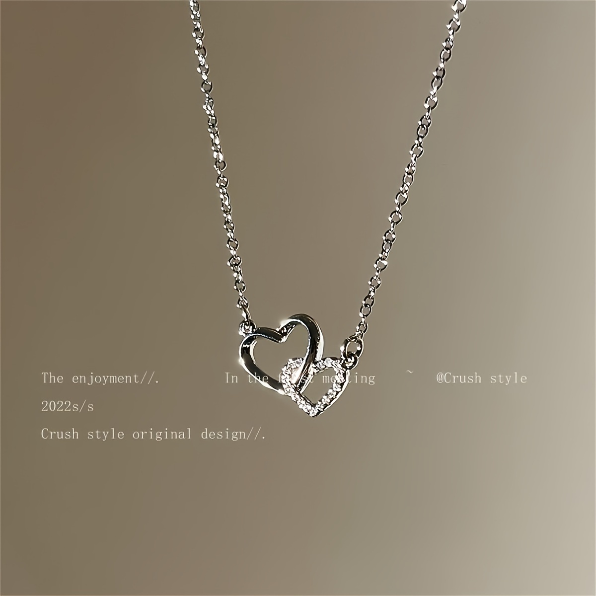 TEMU Double Interlocked Heart Pendant Necklace, Sexy Cute Alloy With Unique Plating, Versatile Jewelry For Daily And Party Occasions, Ideal Thanksgiving Gift For Girlfriend Or Best Frien