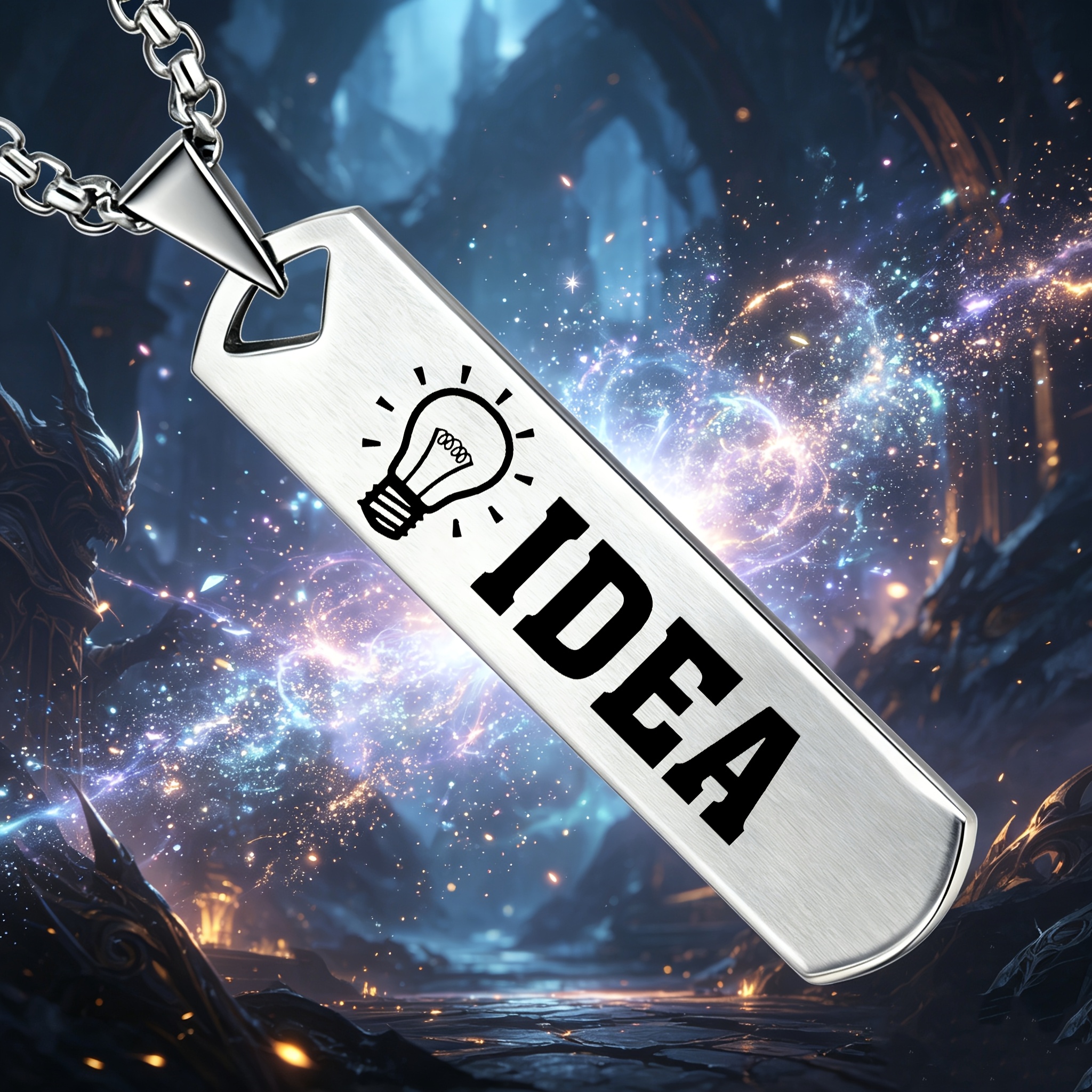 Unisex Light Bulb "IDEA" Creative Design Pendant Necklace