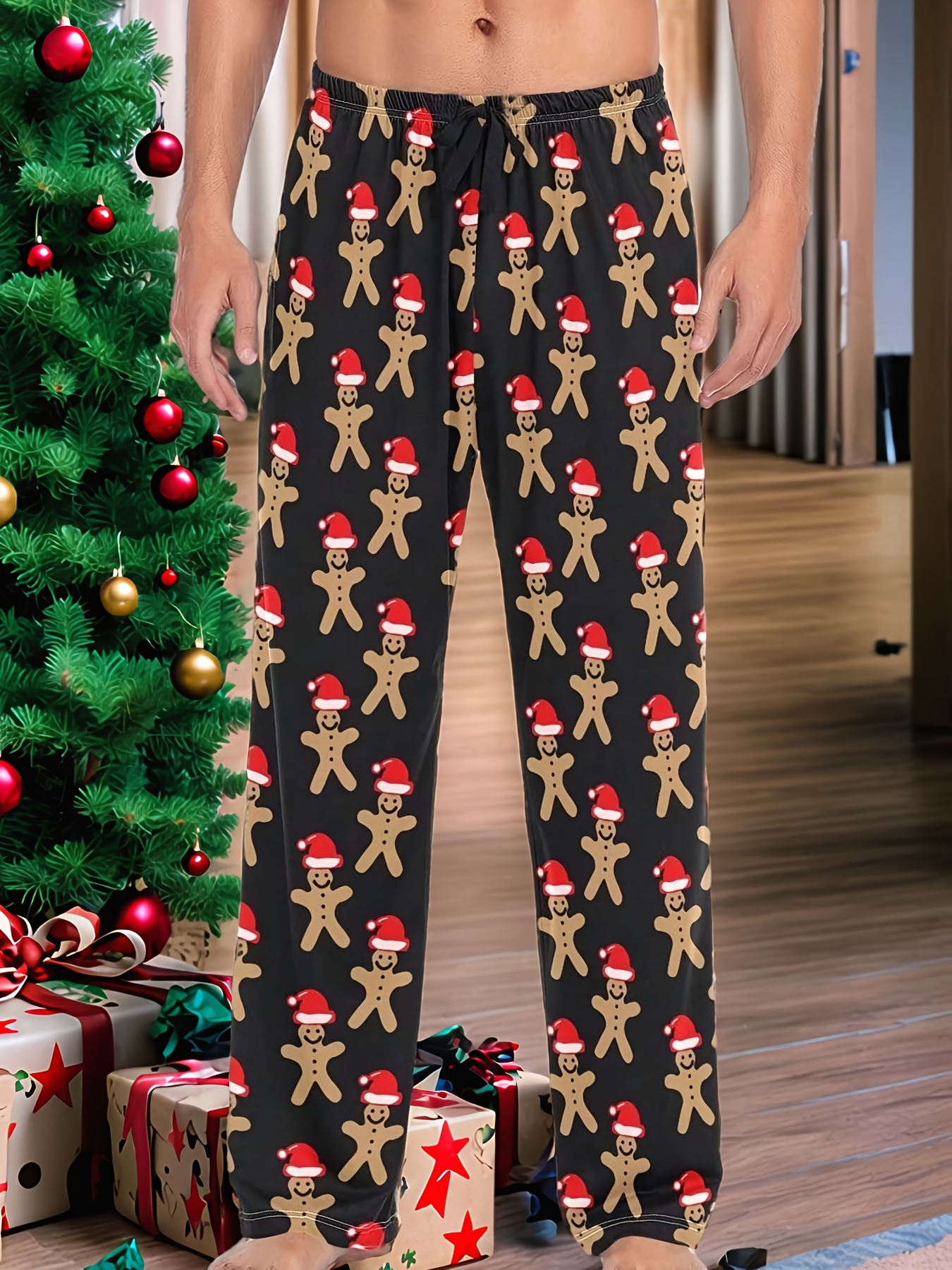 1pc men's christmas pajama pants festive gingerbread man print