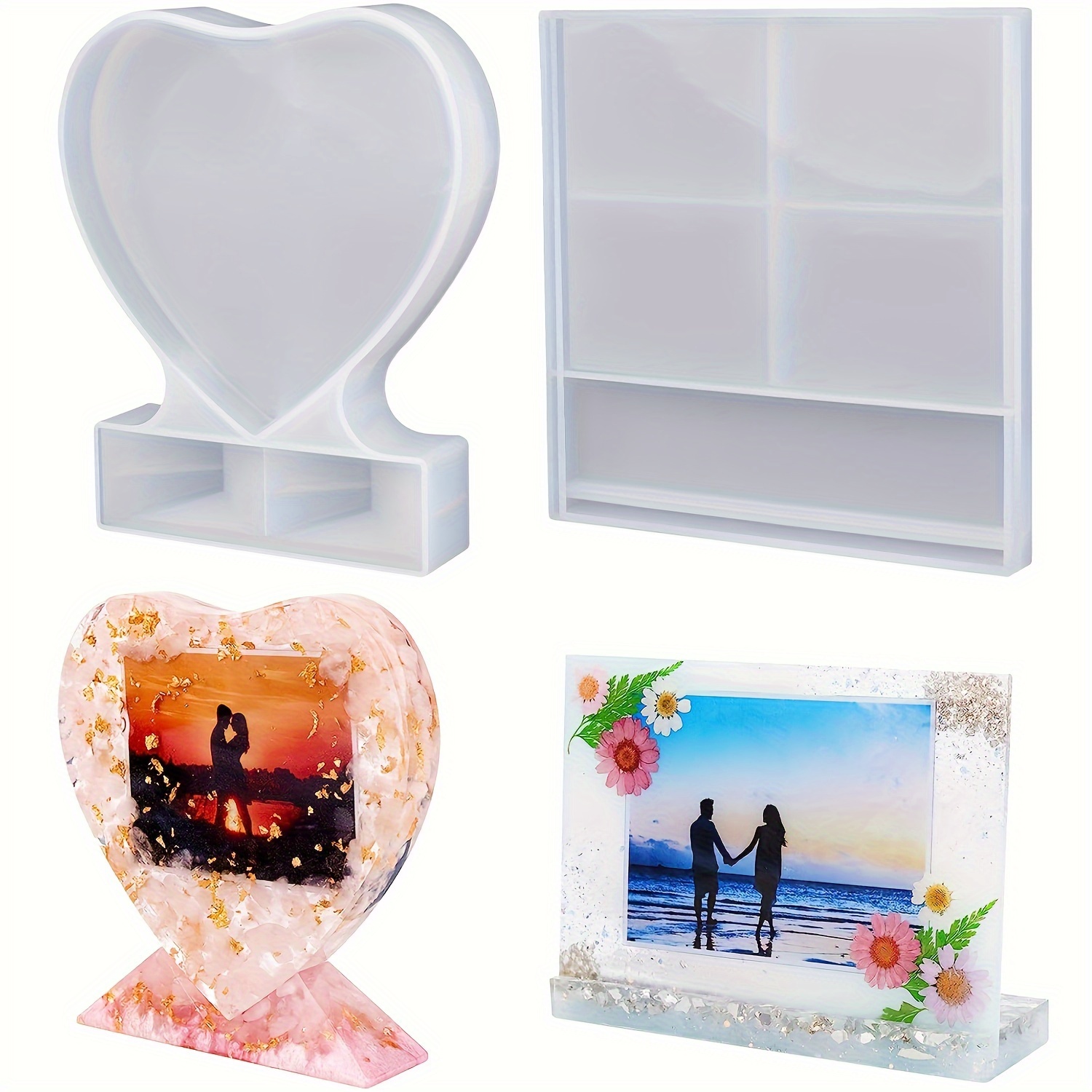 

2 Resin Molds In Rectangular And Heart Shapes, Personalized Photo Silicone Tools For Diy, Used For Souvenirs, Handmade Crafts, And Home Decor.