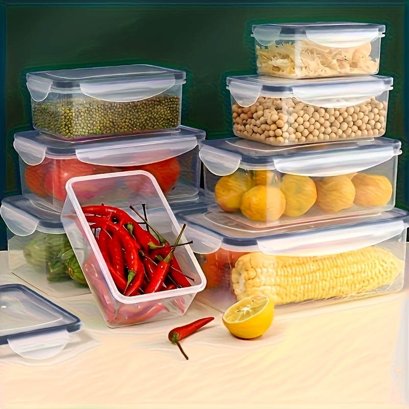 8pcs transparent food grade plastic food preservation box with sealed lid (4 containers+4 lids) - microwave safe, reusable, leak proof storage - suitable for kitchen storage boxes such as fruits, vegetables, pasta, meat, etc. | kitchen organizing set