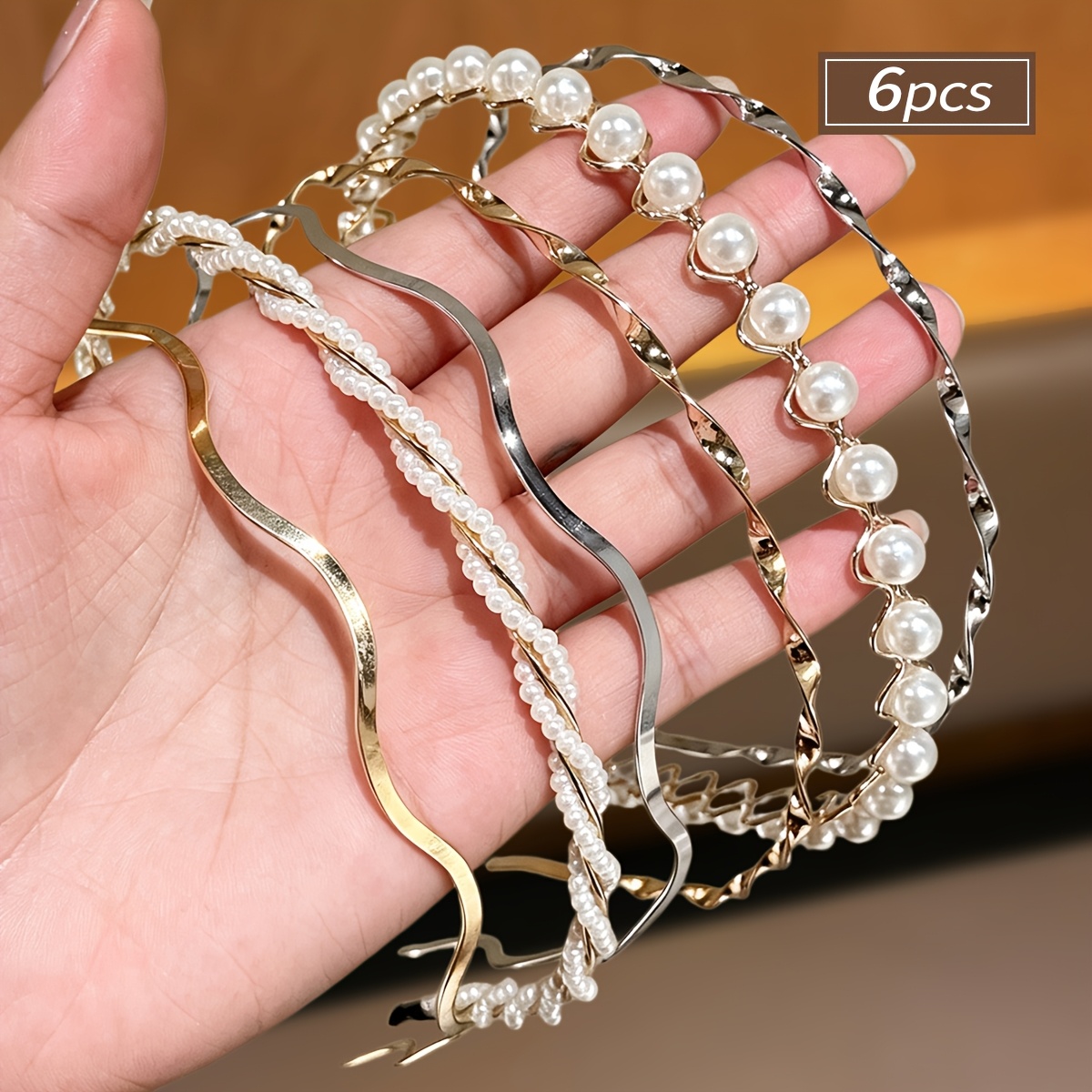 TEMU 6pcs Women's Fashionable Metal Headbands, Light Luxury Wavy Thin Headbands, Vintage Minimalist Hair-pressing Bangs And Hair Styling Accessories,