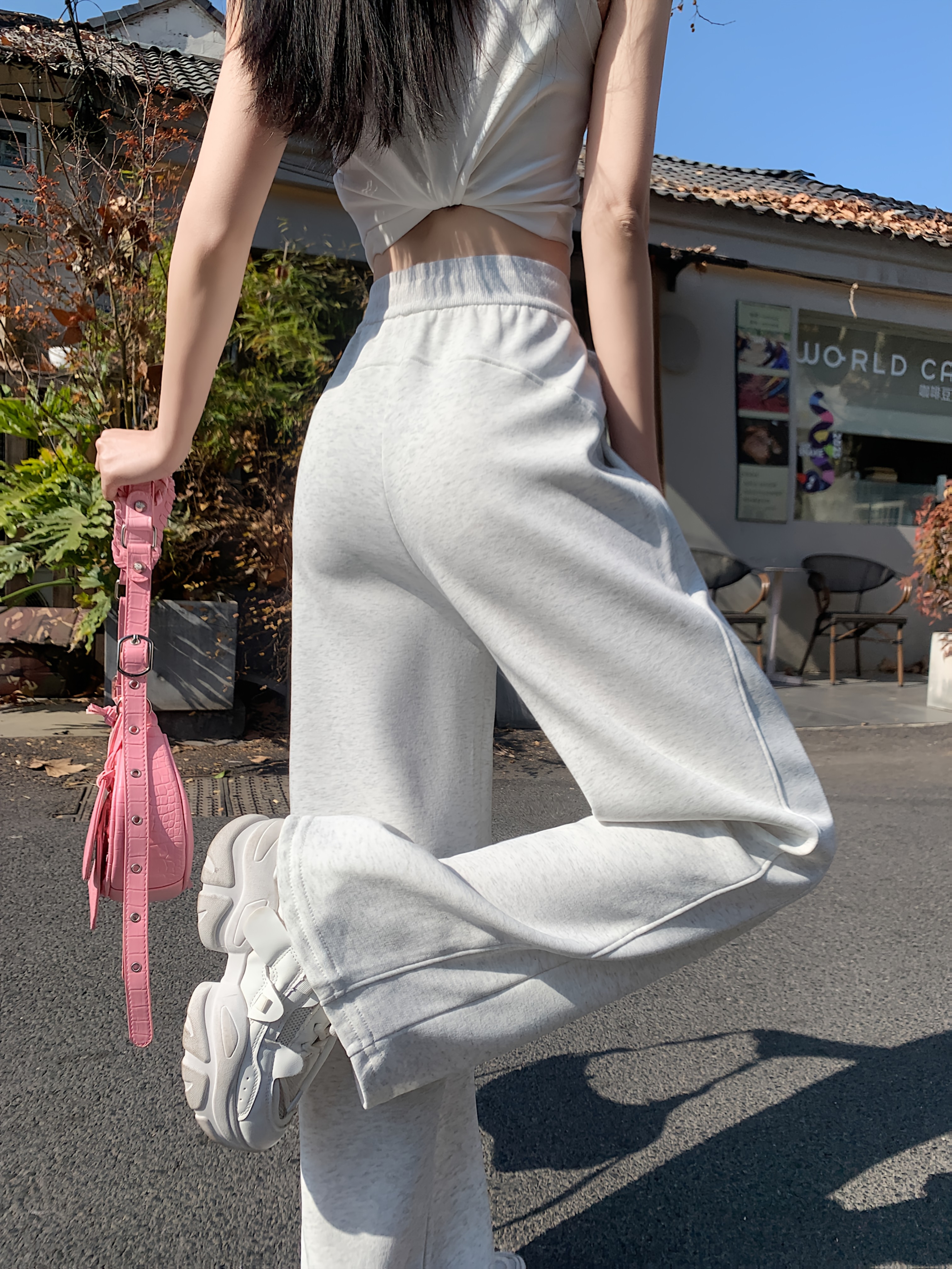 womens high waisted wide leg joggers loose gray Temu United Kingdom