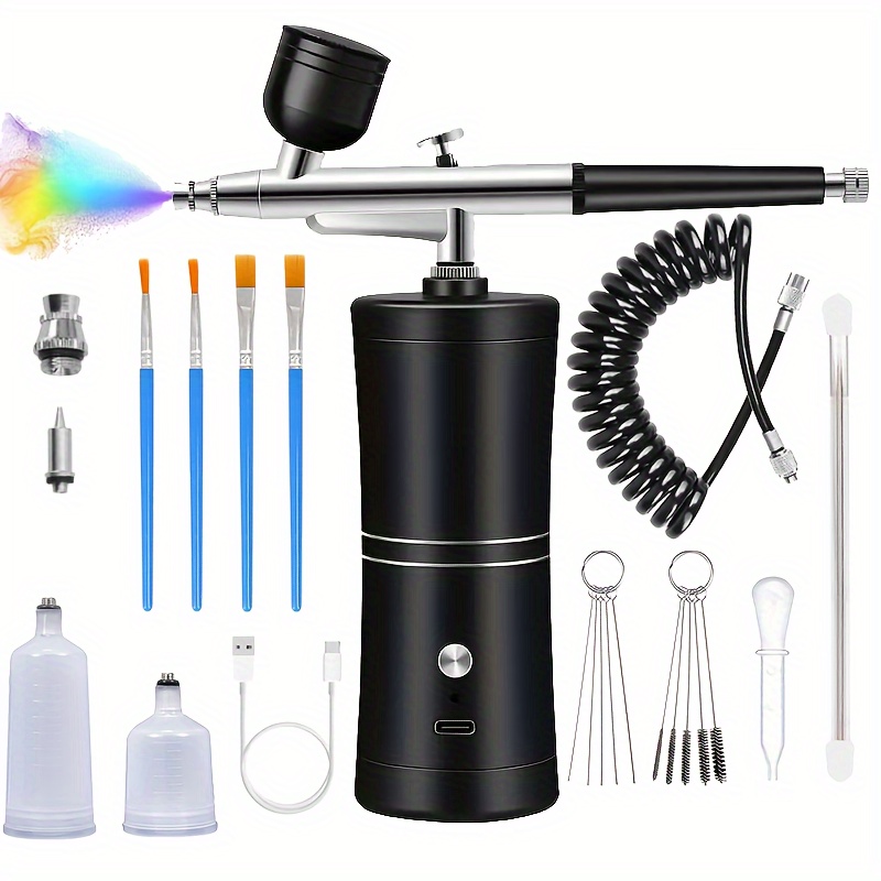 

1pc Cordless Kit - Rechargeable Metal Handheld Airbrush With (battery/usb), 36v Max, For Barbering, Manicure, Cake Decorating, Makeup & Model Painting