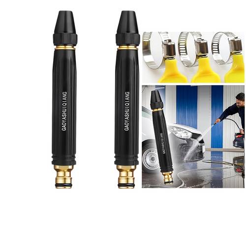 2pcs high pressure car wash water nozzle with 3 fixed clips metal water sprayer accessory garden hose nozzle sturdy leak proof design suitable for lawn watering floor cleaning pet bathing car washing household deep cleaning