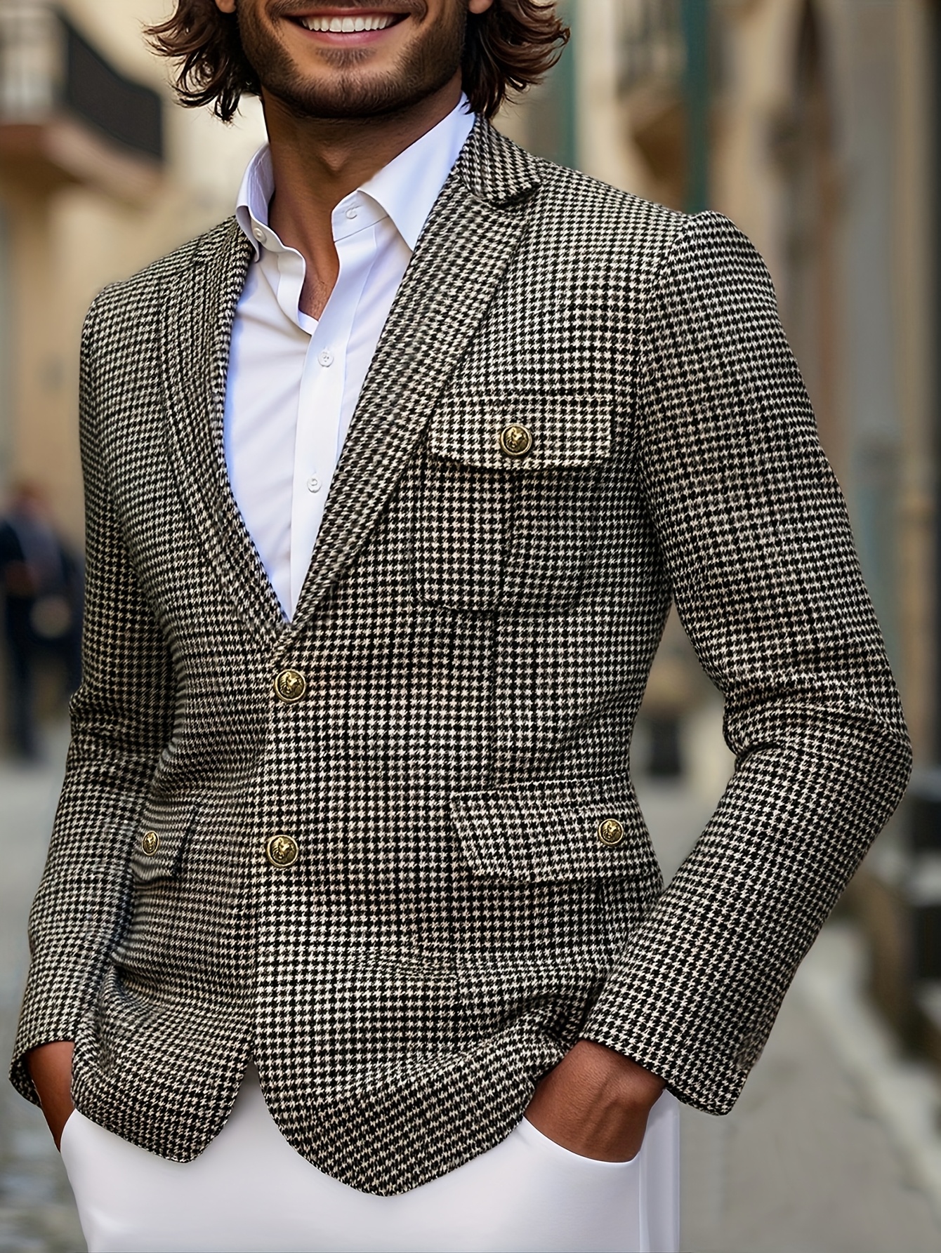 mens   tweed casual suit jacket single breasted notch lapel with   buttons chest pocket   wedding dance jacket regular fit evening wear   durable material fashionconscious men