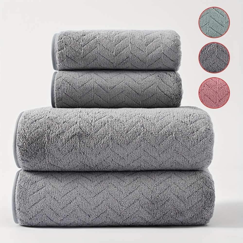 

4pcs Bath Towels Hand Towels Set - Coral Fleece Fabric, 2 Bath Towels + 2 Hand Towels, Soft And Absorbent, Quick-dry Bathroom Towels