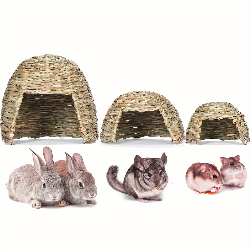 

Pet Folding Grass House For Rabbit, Chinchilla, Hamster, Hedgehog, Guinea Hamster, Pure Handmade Grass Woven Rabbit Nest Warmth Supplies