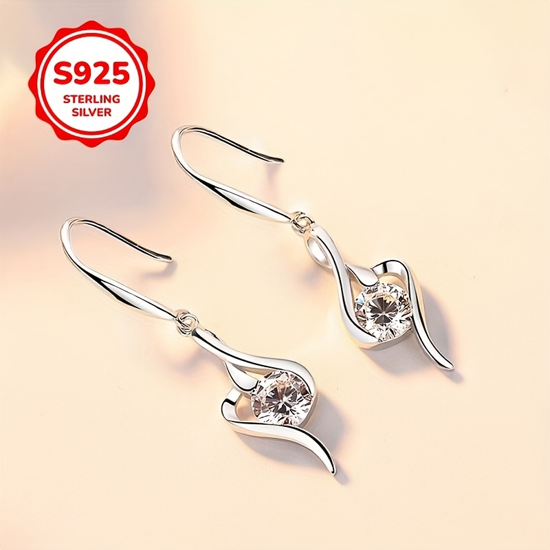S925 Sterling Silver Heart with Wings Pendant Hook Earrings