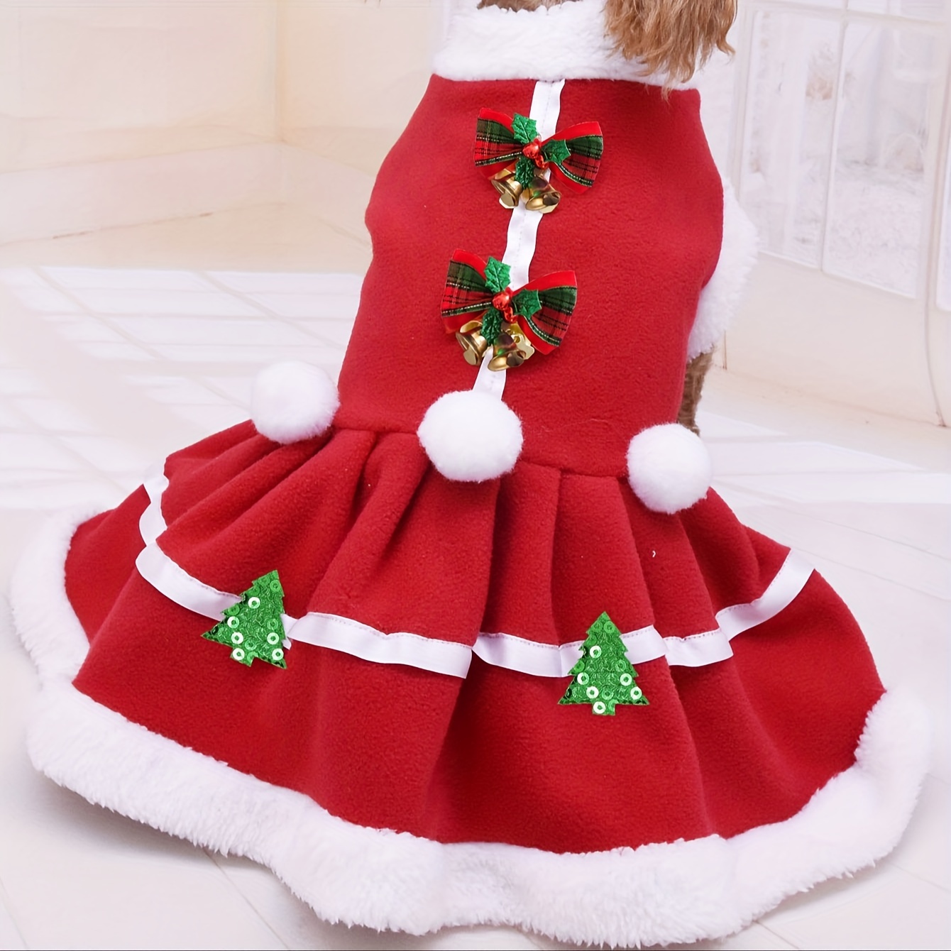 TEMU Cozy Reversible Fleece Christmas Dog Dress - Holiday Pet Apparel For Small To Medium Breeds, Dog Christmas Clothes