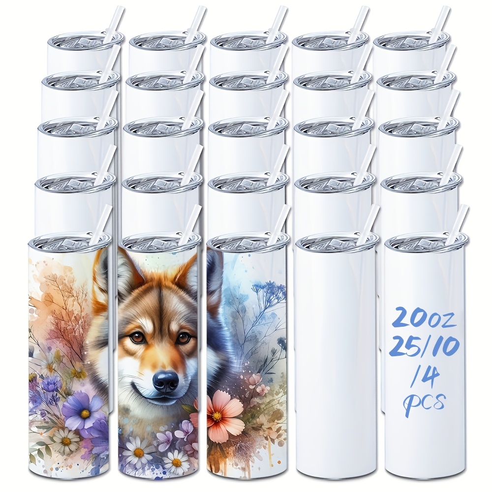 

Hot Selling 25pcs/10pcs/4pcs 20oz Skinny Sublimation Tumblers Blanks, With Plastic & Metal Straw & Rubber Bottom&, For Press Machine Sublimation Oven Sublimation Printing In Usa Warehouse