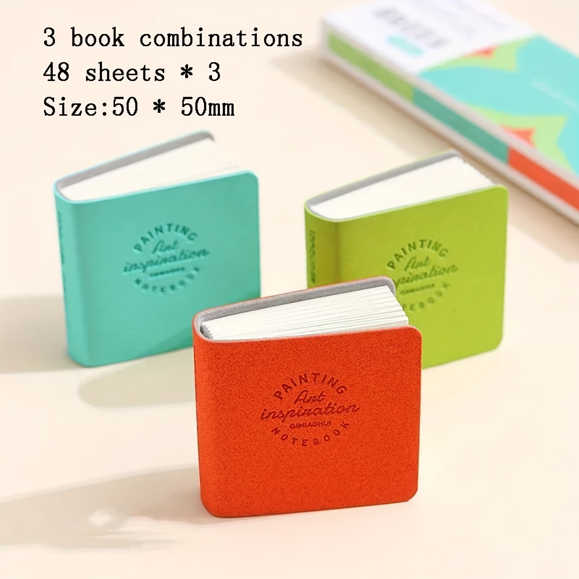 TEMU 3-pack Mini Square Watercolor Sketchbooks - Pocket Drawing Books With Thick Paper, Leather Cover, And Inspirational Quotes, Artists, Students,