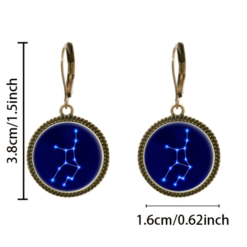 2pcs Cyan Classic Drop Earrings with Constellation Pattern