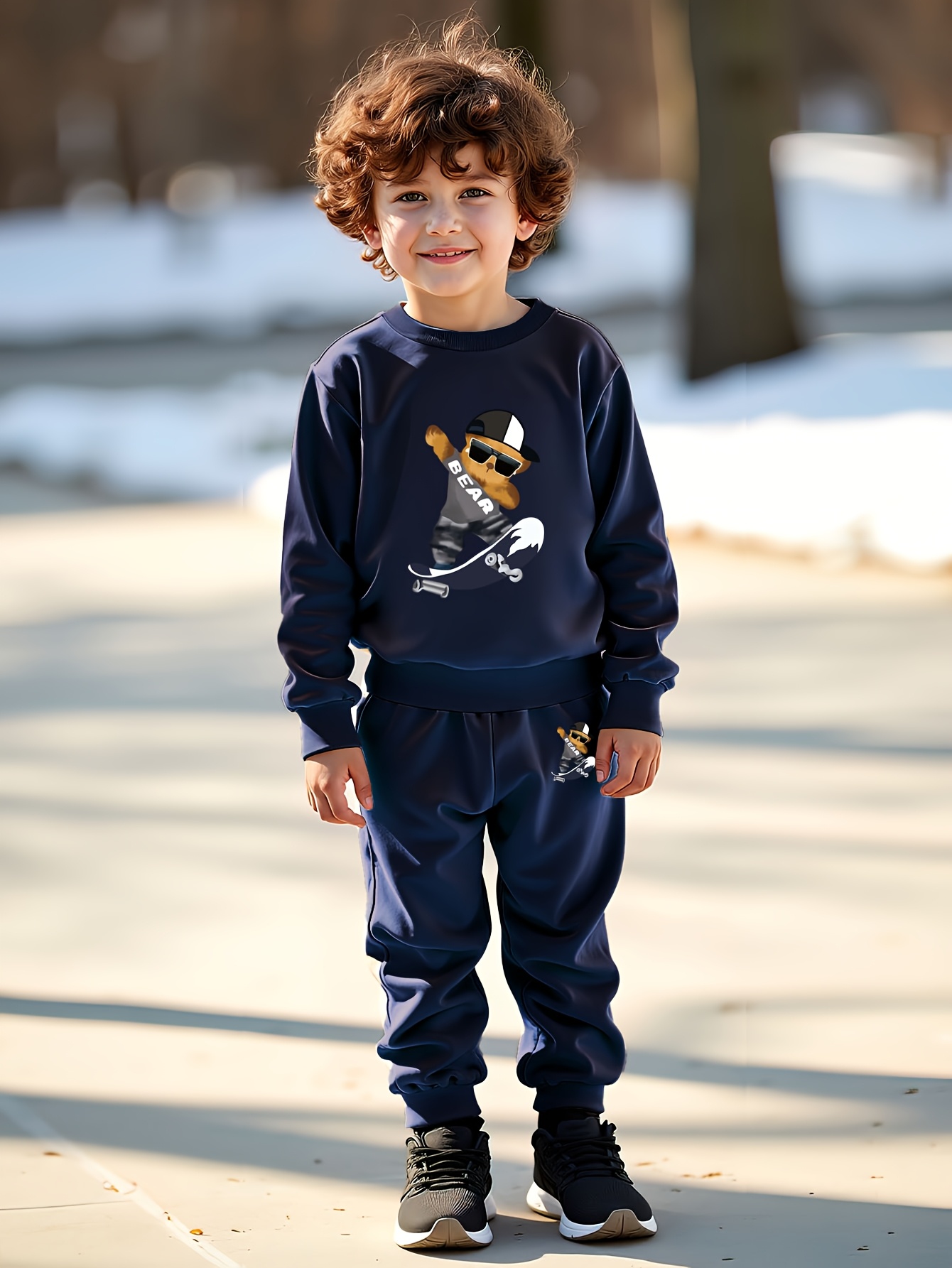 boys winter skateboarding outfit bear skateboard print Temu Bahrain