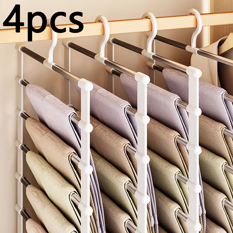 TEMU 2/4/8pcs Foldable Pants Hanger - Stainless Steel Non-slip Closet Organizer For Jeans, Leggings & Scarves - Space-saving Clothes Rack