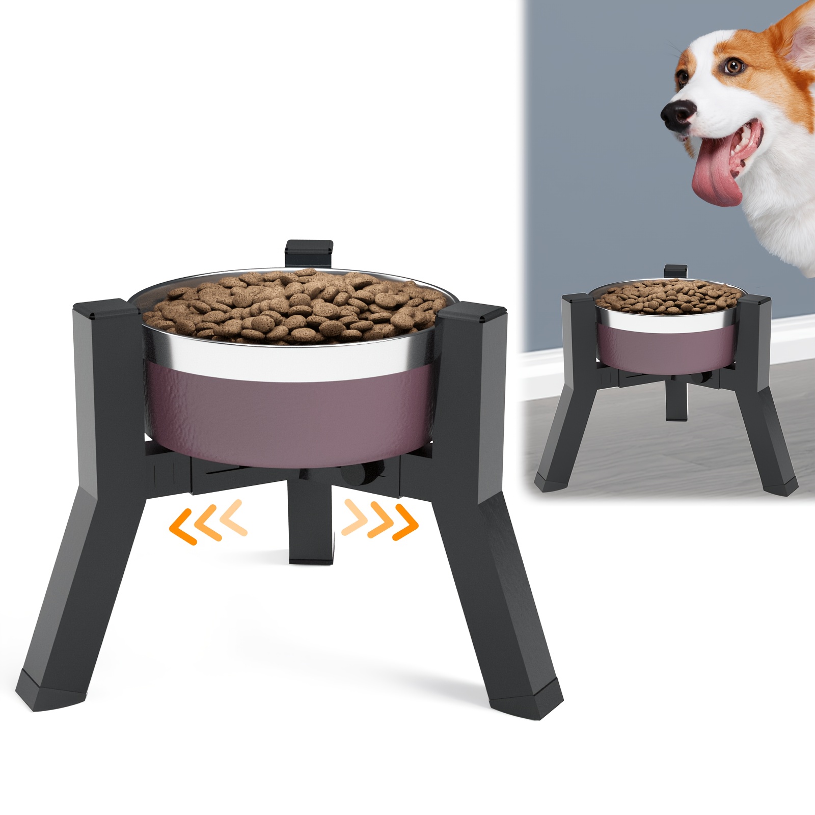 Image of Adjustable Elevated Dog Bowl Stand By Shainfun - Fits 5.2-7.8" Bowls, Ideal For Medium & Small Breeds, 7.8" Tall (bowls Not Included)