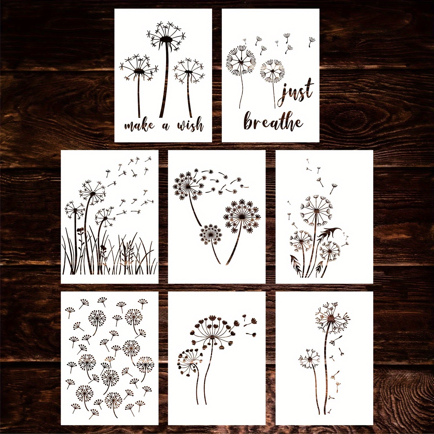 

Reusable Dandelion Stencil Set For Painting, 8 Pack 8..7 Inch, Diy Plastic Hollow Drawing Templates For Wood, Wall, Furniture, Floor, Canvas, Paper Crafts