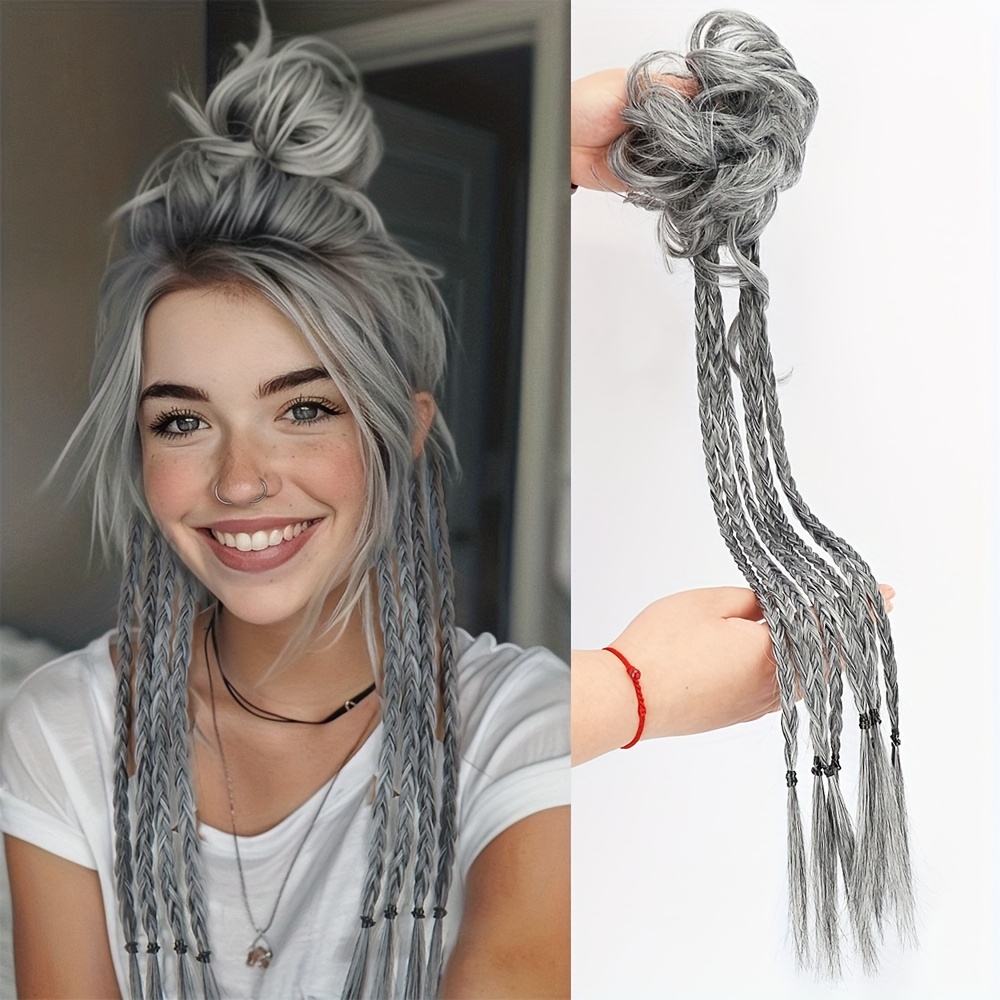 womens silvery gray long braid ponytail  n high temperature fiber natural look easy   everyday synthetic hairpiece for women ponytail   details 0