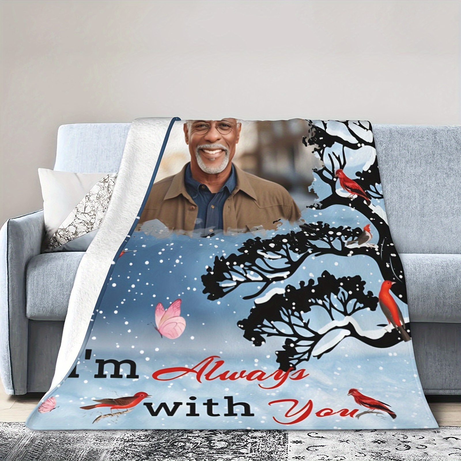 

Personalized Memorial Flannel Throw Blanket With Custom Photos And Words - Sympathy Gift For Loss Of Dad, Mom, Son, Daughter, Pet - "i'm " Remembrance Gift,