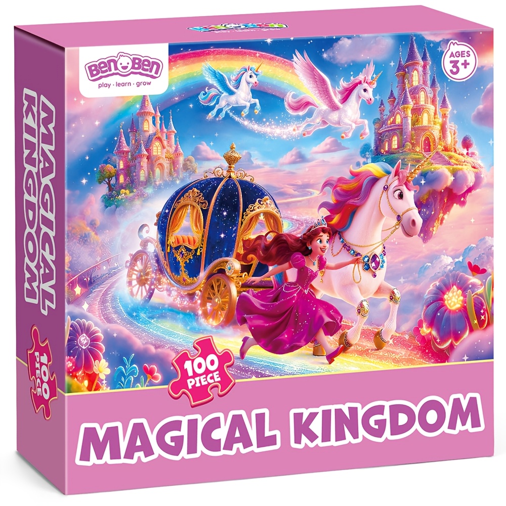 Kids Jigsaw Puzzles 100pcs Princess And Unicorn Toys For Boys Girls Ages 3 Game, Large Pieces Puzzles Learning Toys, Preschool Educational Tools, Christmas Birthday Thanksgiving Day Gifts Present